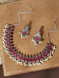 TEEJH Stone-Studded & Beaded Necklace and Earrings