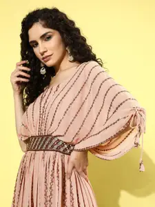 Sangria Women Sequined Embroidered A-Line Ethnic Dresses