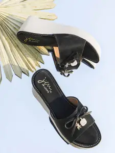 JM Looks Printed Wedge Sandals with Bows