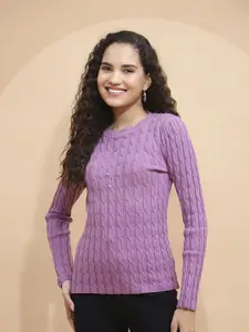 Global Republic Women Organic Cotton Self Design Knit Full Sleeves Top