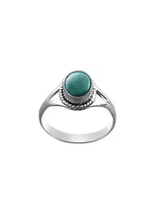 Exotic India Reconstituted Turquoise Stone Stylish Sterling Silver Ring