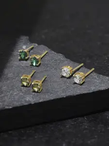 Accessorize Set of 3 Gold-Plated Cubic Zirconia Studded Studs Earrings