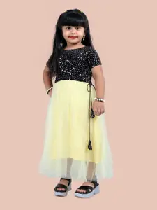 Shrithi Fashion Fab Girls Round Neck Regular Sleeve Sequined Net Fit & Flare Maxi Dress