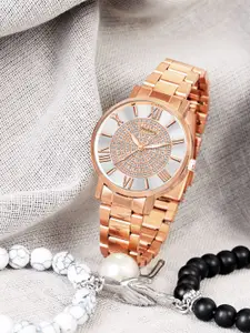 DressBerry Women Embellished Dial & Bracelet Style Straps Analogue Watch HOBDB-238-RG