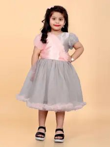 Shrithi Fashion Fab Girls Puff Sleeves Net Fit & Flare Midi Dress