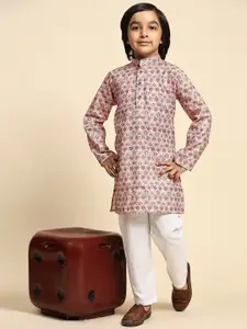 Pro-Ethic STYLE DEVELOPER Boys Floral Printed Regular Pure Cotton Kurta with Pyjamas