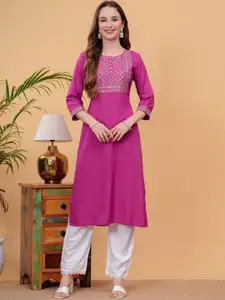 NEW4U Ethnic Motifs Embroidered Sequinned Straight Kurta