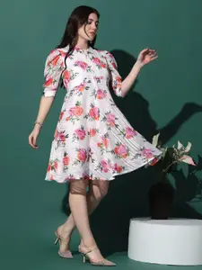 FASHION DREAM Floral Print Georgette Fit & Flare Dress