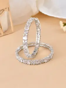 Silvermerc Designs Set Of 2 Sliver-Plated American Diamond Stone Studded Bangles
