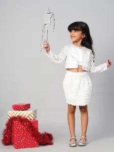 LIL DRAMA Girls Embellished Sequinned Button Shrug