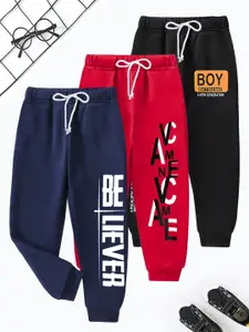 KUCHIPOO Boys Pack Of 3 Printed Mid Rise Joggers