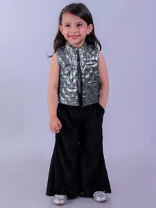 LIL DRAMA Girls Self Design Sleeveless Shrug