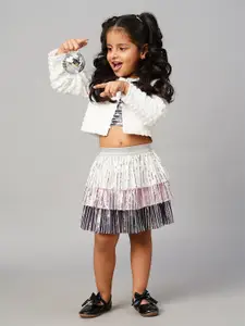LIL DRAMA Razzle Dazzle Girls Self Design Front Open Shrug