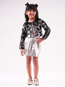 LIL DRAMA Girls Embellished Sequinned Button Shrug