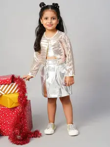 LIL DRAMA Girls Embellished Sequinned Button Shrug