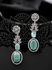 Silvermerc Designs Silver-Plated Contemporary American Diamond Studded Drop Earrings