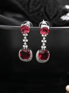 Silvermerc Designs Silver-Plated Contemporary American Diamond Studded Drop Earrings