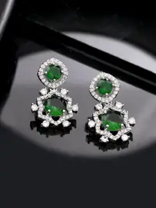 Silvermerc Designs Silver Plated American Dimond Studded Floral Drop Earrings