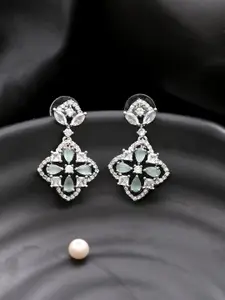 Silvermerc Designs Silver Plated American Dimond Studded Square Drop Earrings