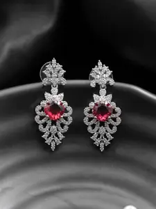 Silvermerc Designs Silver-Plated Contemporary American Diamond Studded Drop Earrings