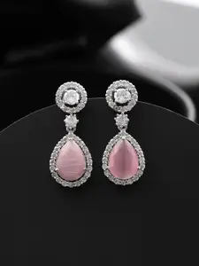 Silvermerc Designs Silver Plated American Dimond Studded Circular Drop Earrings