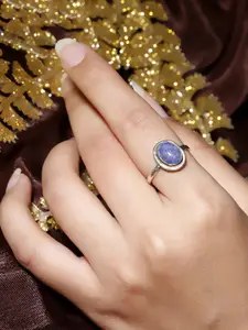 Exotic India Lapis Lazuli Oval Shape Gemstone Sterling Silver Designer Ring
