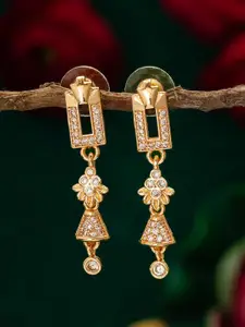 aadita Gold-Plated Stone-Studded Contemporary Drop Earrings