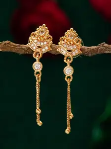 aadita Gold-Plated Stone-Studded Contemporary Drop Earrings
