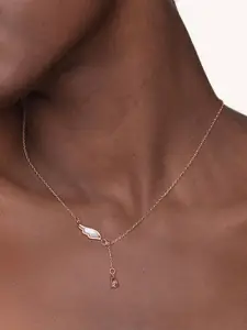 PALMONAS Plumes Solitaire 18k Rose Gold Plated Stainless Steel Stones Studded Necklace