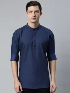 Cross Court Geometric Woven Design Mandarin Collar Cotton Short Straight Kurta