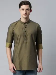 Cross Court Geometric Woven Design Mandarin Collar Cotton Short Straight Kurta