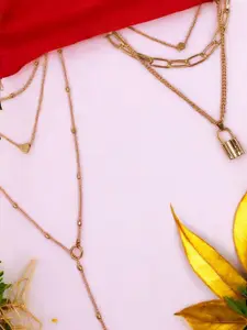 fabula Set Of 2 Gold-Plated Heart & Lock Multi Layered Necklace