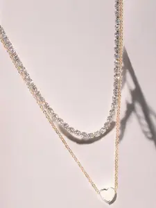 fabula Set Of 2 Gold-Plated Crystal Heart Shape Multi Layered Necklace