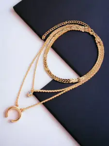 fabula Gold-Plated Multi Layered Stranded Horse Shoe Good Luck Charm Link Necklace