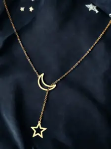 fabula Gold-Plated Star Moon Lariat Multi Layered Delicate Necklace