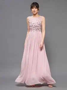 Miss Chase Floral Embroidered Georgette Maxi Dress