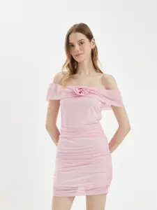 DeFacto Off-Shoulder Gathered Bodycon Dress