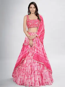 Fusionic Embroidered Shibori Semi Stitched Lehenga & Unstitched Blouse With Dupatta
