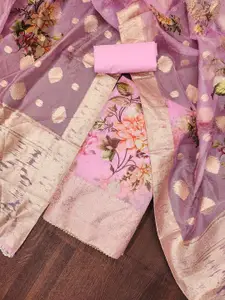 MANVAA Floral Printed Sequinned Organza Unstitched Dress Material