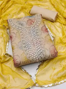 MANVAA Floral Embellished Beads and Stones Organza Unstitched Dress Material