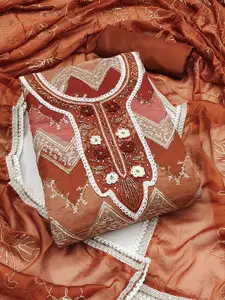 MANVAA Floral Embellished Beads and Stones Organza Unstitched Dress Material