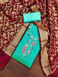 MANVAA Geometric Woven Design Embellished Beads and Stones Unstitched Dress Material