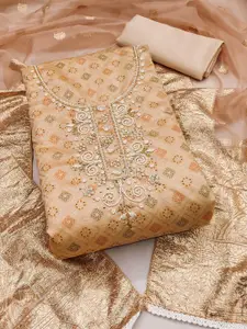 MANVAA Geometric Printed Beads and Stones Unstitched Dress Material