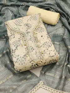 MANVAA Floral Embellished Beads and Stones Unstitched Dress Material