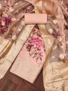 MANVAA Floral Printed Sequinned Organza Unstitched Dress Material