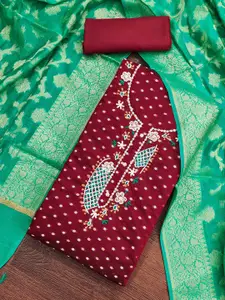 MANVAA Geometric Woven Design Beads and Stones Unstitched Dress Material