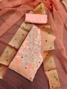 MANVAA Floral Woven Design Beads and Stones Unstitched Dress Material