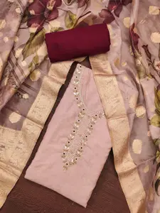 MANVAA Floral Embellished Beads and Stones Unstitched Dress Material