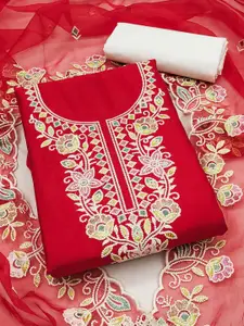 MANVAA Floral Embroidered Beads and Stones Unstitched Dress Material