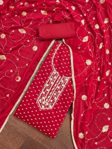 MANVAA Geometric Woven Design Beads and Stones Unstitched Dress Material